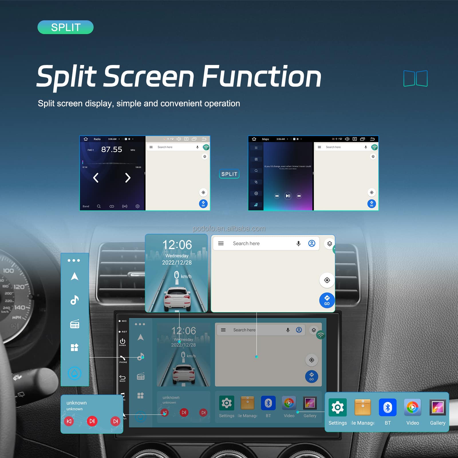 Radio Android 2DIN 7” IPS 4+64GB SIM 4G CarPlay Wireless Android Auto DSP GPS Auto Universal - imagine 4