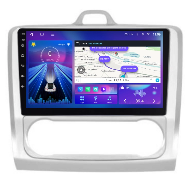 Navigatie Ford Focus 2, 9" IPS, 2+32GB Octa-core 1.6Ghz, CarPlay, Android 4G, DSP