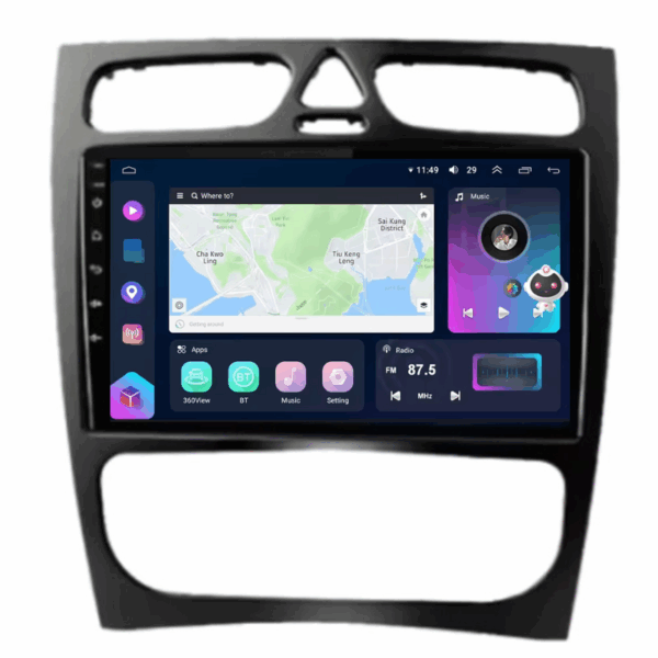 Navigatie Mercedes CLK, C Class W203, CarPlay & Android Auto, 8+128GB, SIM 4G, Ecran 9" QLED