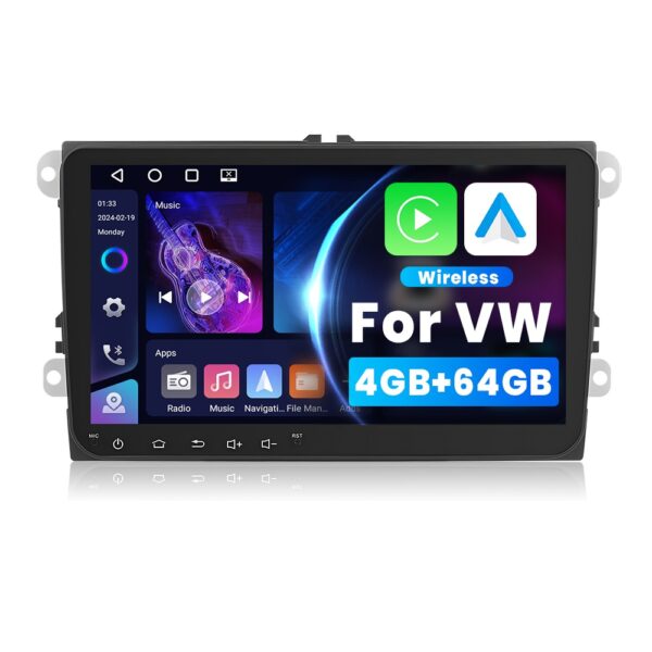 Navigație Android 15 VW Skoda Seat 9" IPS 4GB+64GB CarPlay Android Auto Wireless DSP